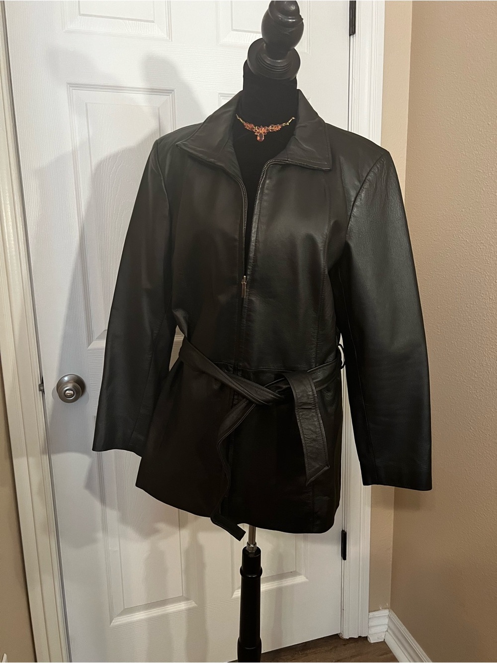 Worthington Black Belted Leather Jacket - Women